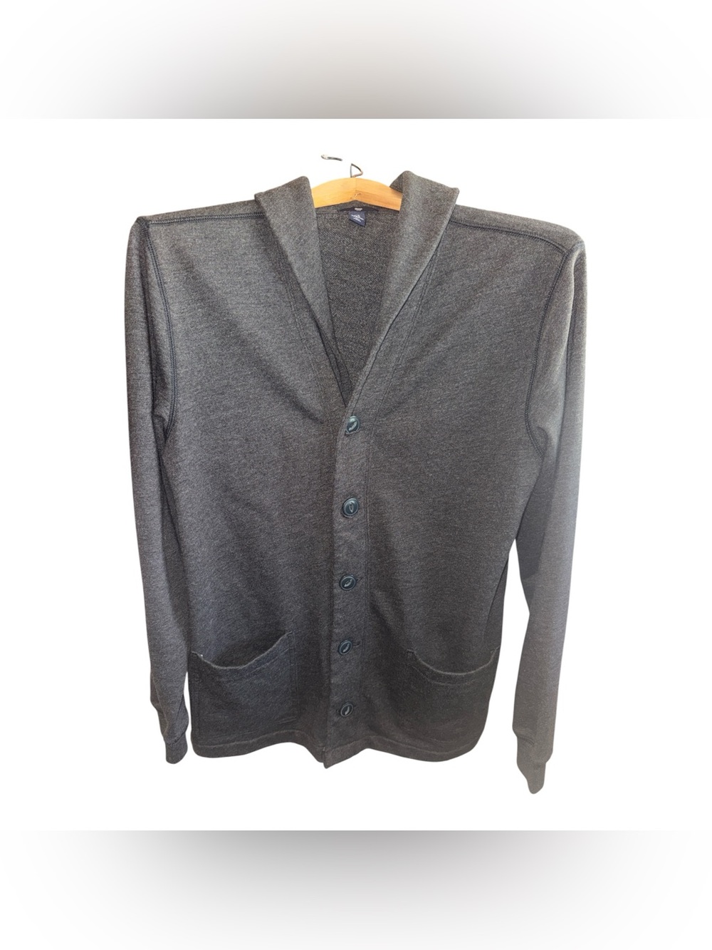 GAP Women’s Medium Dark Gray Shawl Collar Button Cardigan Sweater Minimalist